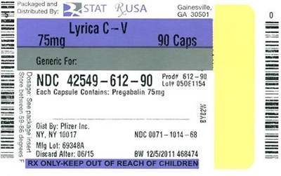 LYRICA 75 MG C-V 42549.jpg PRINCIPAL DISPLAY PANEL - LYRICA 75 MG C V 42549